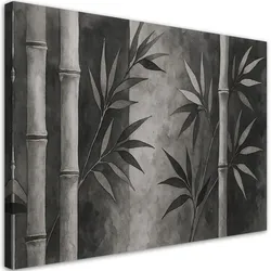 LEINWANDBILD Bambus Blätter Aquarell Grau Natur Zen 90x60cm