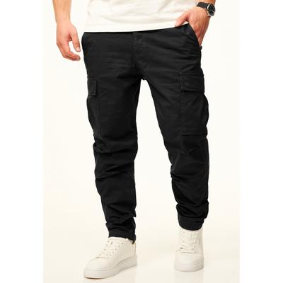 Cargohose DAILY COTTON "als Stoffhose mit Stretch im Tapered Fit", Herren, Gr. 3, Länge 32, schwarz, Casual, tapered fit, Hosen Cargohose, Chino Cargo Hose mit Gürtelschlaufen für Herren