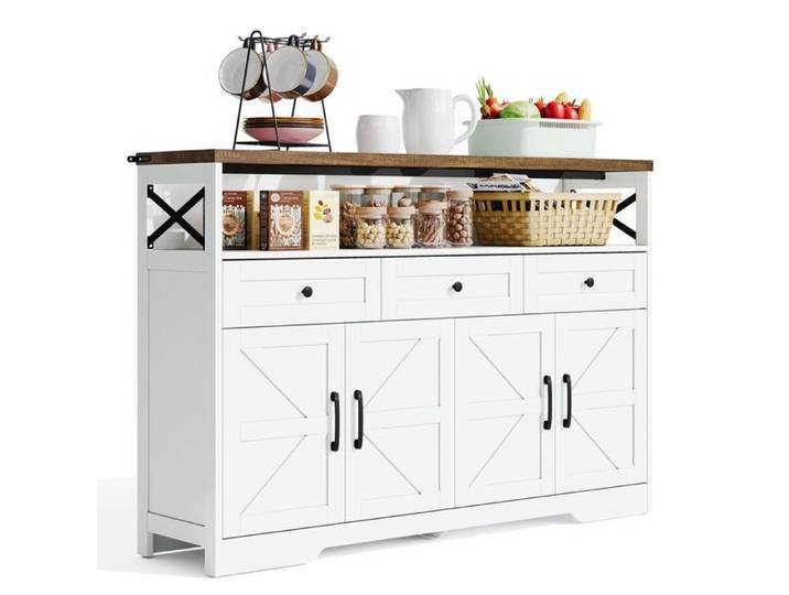 MEUBLES COSY Buffet rustique blanc et brun avec 3 tiroirs et 2 portes