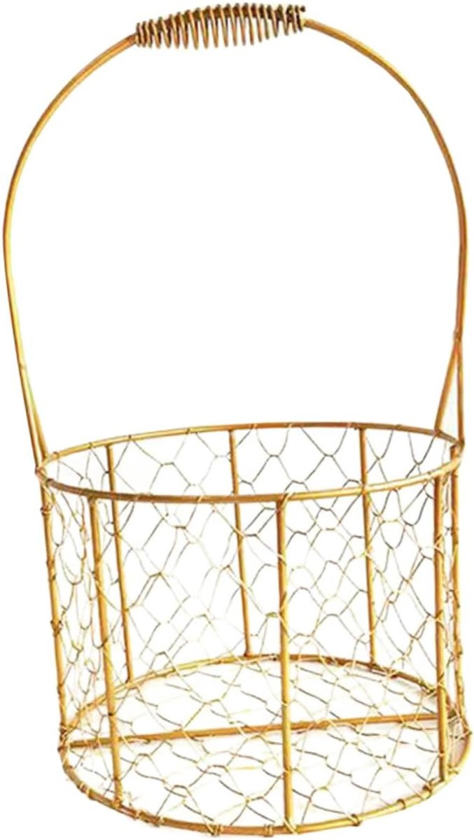 Metalen Mand Rond - Decoratieve Draadmand met Handvat - Goud - 18 x 18 x 18 cm