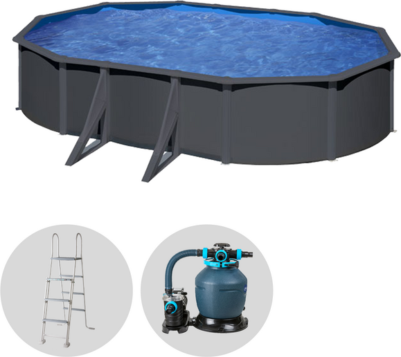 Gre Ovaler Pool mit Anthrazitoptik 610x375x120 cm - Aufstellpool mit Stahlwand