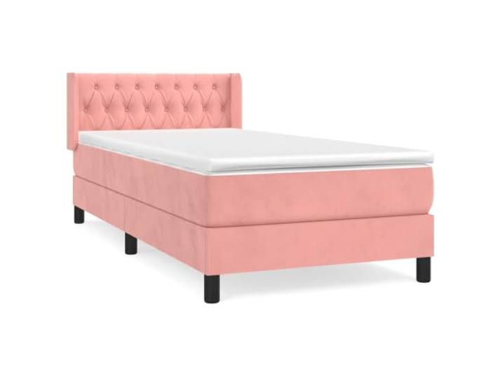 PUGYNBK Boxspringbett aus Samt, Rosa, 100 x 200 cm Verstellbares Kopfteil, Taschenfedern, mittlere Stütze, Bezug aus weichem Leder