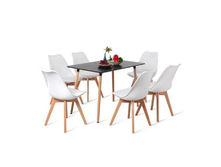 LuxusKollektion Essgruppe Esszimmer Set rechteckig Tisch Holz 6 Stühle 6 Weiße Stühle
