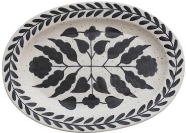 Storied Home "Hand Painted Stoneware Platter with Floral Design - 18.0""L x 13.0""W x 2.0""H"