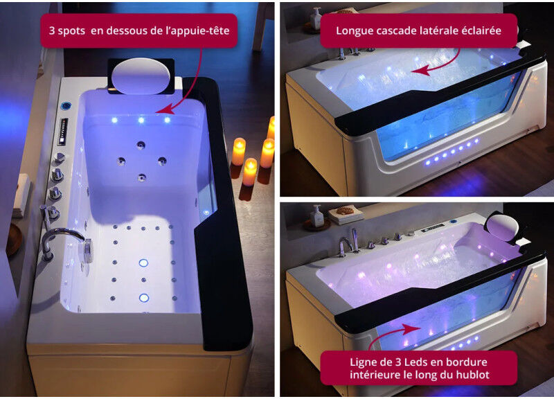 Distribain Baignoire balnéo rectangulaire Monaco 37 jets Whirlpool