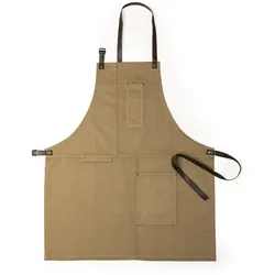 Hochwertige Schürze mit vielen Taschen für verschiedene Utensilien und verstärkten Nähten. Khaki