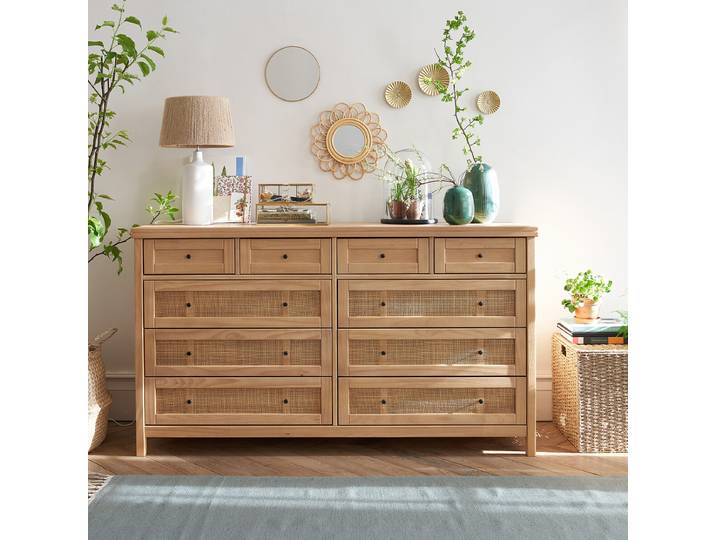 LA REDOUTE Commode en pin massif et cannage 10 tiroirs, Gabin Beige
