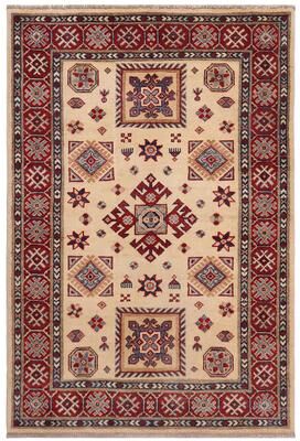 Treasured Knots Bohemian Kazak Clay Gold/Red Wool Rug - 3'3'' x 4'9''
