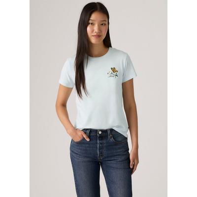 T-Shirt LEVI'S "THE PERFECT TEE", Damen, Gr. M (38), weiß (butterfly on daisy country air), Single Jersey, Obermaterial: 100% Baumwolle, normal, Rundhals, abgesteppt, Shirts T-Shirt, mit Batwing-Logoprint