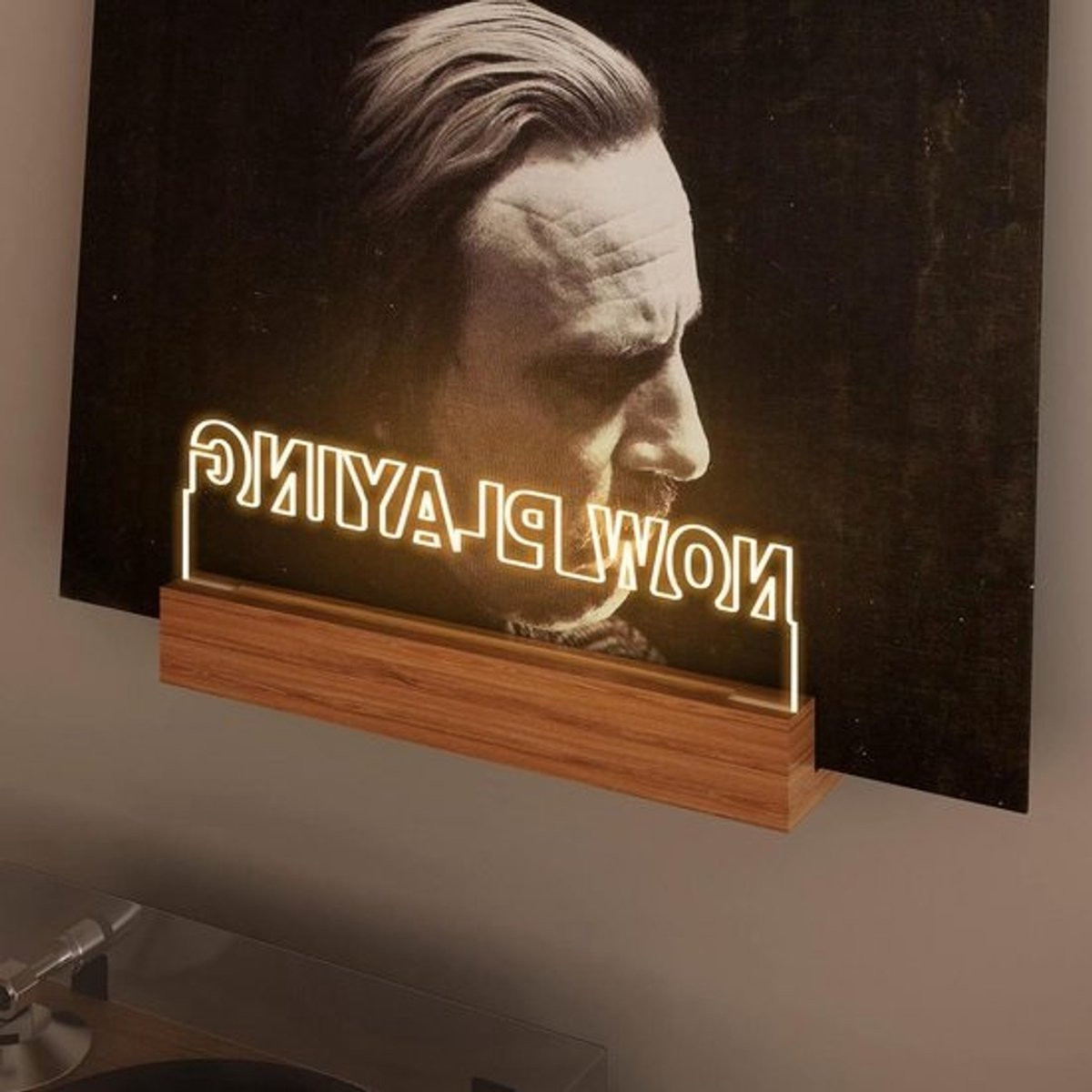 Nu Spelende Vinyl Record Wall Mount - Houten Acryl Wandhouder voor Vinyl Album Display met Warm Witte Verlichting