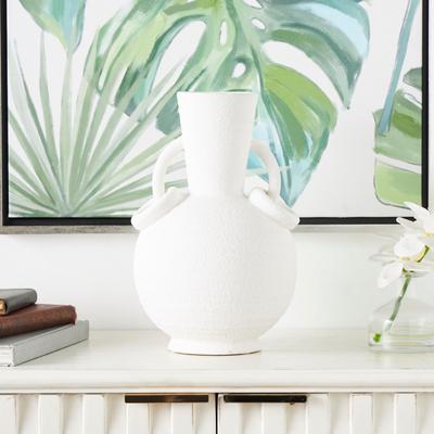 ARCILLA ELEMENTAL Gray or Cream Ceramic Textured Whitewashed Vase with Ring Handles
