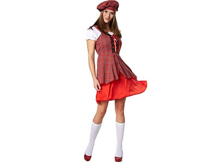 dressforfun 900422 - Dameskostuum Schotse Maiden, Tartan Minidress incl. kniekousen en hoed (S nr. 302070)