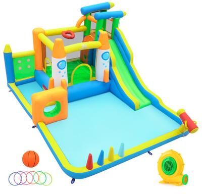 Costway 10-in-1 Inflatable Bounce House with Water Slide and 680W Blower for Kids