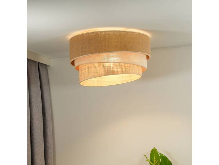Deckenlampe Trio Jute Duolla, dimmbar, braun / rost, für Wohn- / Esszimmer, Textil / Stoff / Seide, Deckenlampe