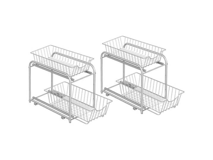 SONGMICS Küchenregal, 2er Set, 2 Ebenen, mit Metallkörben, stapelbar Gewürzregal, Küchen Organizer, Schublade Aufbewahrung, für Küche, Badezimmer, Stahl, Silbern KCS017E02