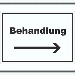 HB-Druck Behandlung Aufkleber mit Text und Richtungspfeil rechts Behandlungsraum waagerecht A6 (105x148mm)