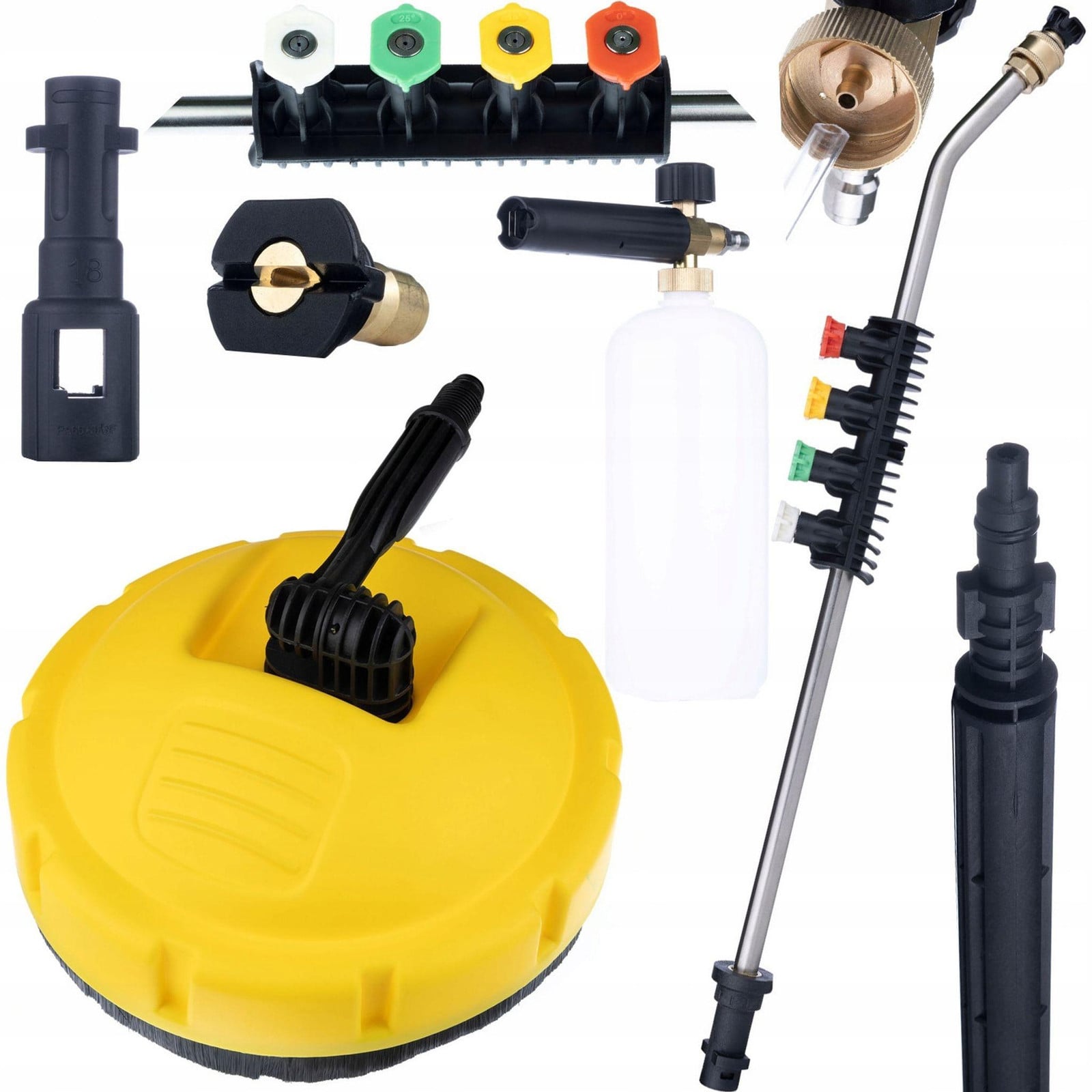 ROSFIX T-Racer Straatborstel Set met 1/4" 15° Hogedruklans, 5 Spuitmonden en 1000ml Schuimpistool voor Terras en Oprit
