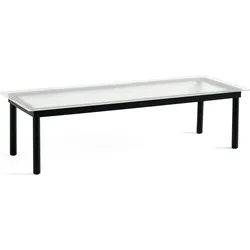 Kofi Kaffeetisch 50 x 140 cm Glasplatte mit Riffelstruktur mit Beinen schwarze Eiche