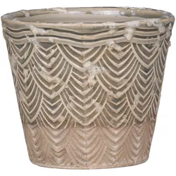 Chic Antique Valence Übertopf mit Blattmuster, H10/D11 cm, staubig grün
