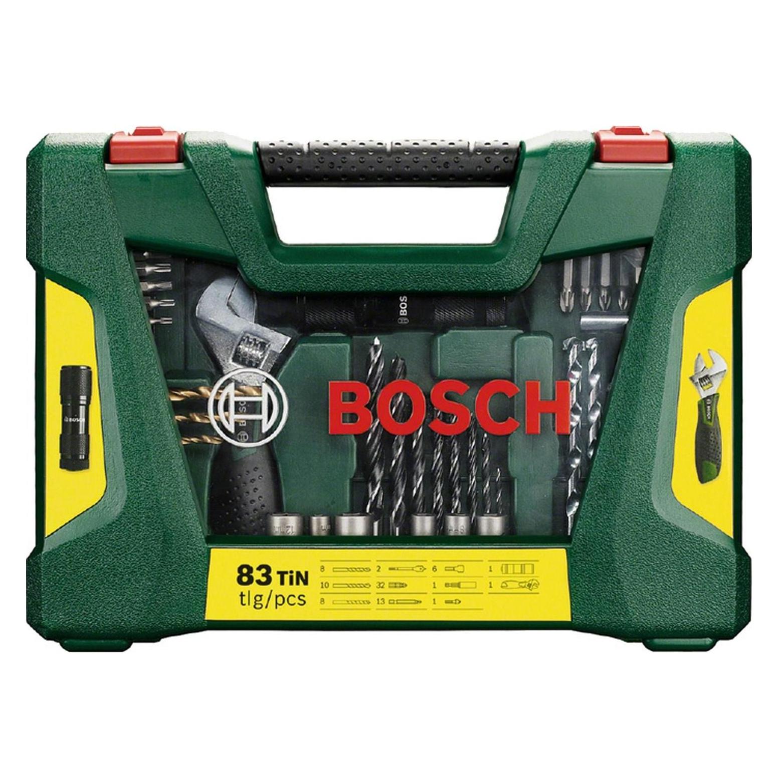 Bosch Zubehör V-Line Box, Bohrer- und Bit-Set, 83-teilig, LED-Taschenlampe, Rollgabelschlüssel (Innensechskant, Innensechsrund TX, Kreuz Phillips PH) (2607017309)