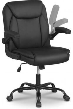 Costway Ergonomic Leather Office Chair with Flip-up Armrests and Rocking Function-Black