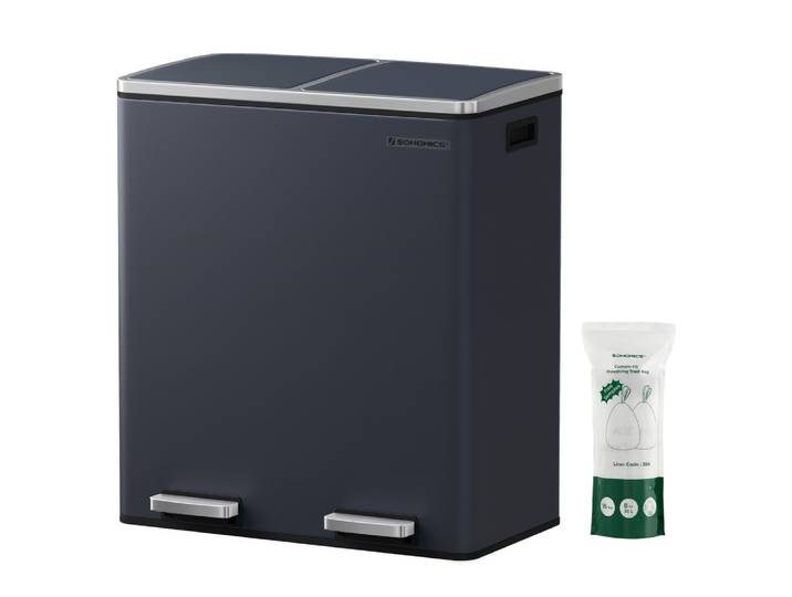 Poubelle de tri à double compartiment seaux 60 l gris et noir