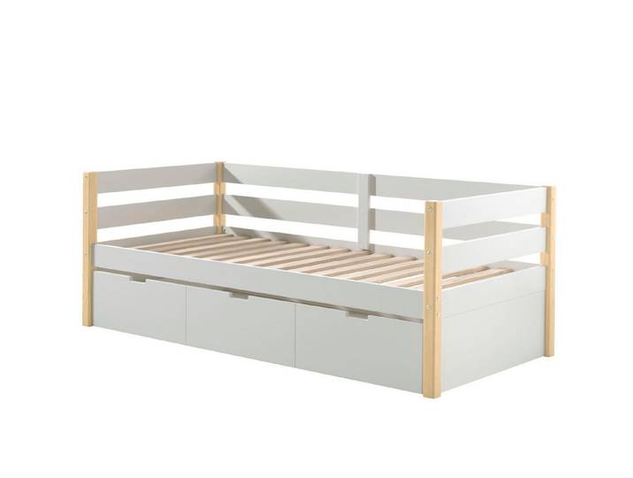 58 aufm Kessel Bettgestell Kojenbett Karissa 211x98x77 Hochbett Massivholz+MDF Weiß/natur (inkl. Versand, Lieferung bis Verwendungsstelle), Liegefläche 90x200, Schublade, Massivholzbett, Gästebett, Seniorenbett