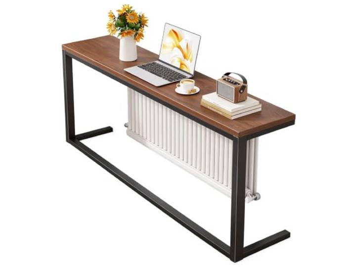 Heizungsverkleidung, Obere Ablagefläche, Eisenrahmen, Heizkörperregal Schmaler Konsolentisch, MDF, Offenes Rahmendesign, für Wohnzimmer, Flur oder Schlafzimmer(Black,160x20cm/63x8in)