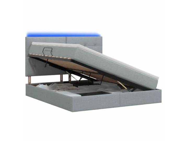 Bett mit Stauraum und Matratze, hellgrau, LED, verstellbares Kopfteil Technisches Holz, Gasheber, großer Stauraum, abnehmbare und waschbare Abdeckungen, USB-LED-Streifen