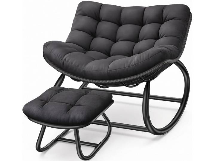ELONEO Schaukelstuhl – Relax Schaukelsessel für Garten & Balkon (kippsicher, max. Belastung 120kg, witterungsbeständig), ergonomischer Loungesessel / Relaxsessel für Garten & Wohnzimmer