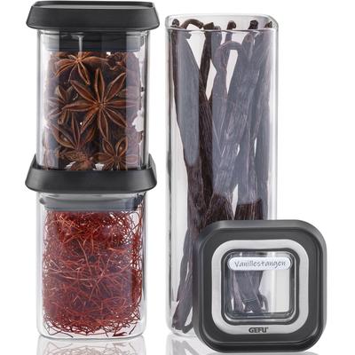 Vorratsdose GEFU "PANTRY mini", silber (schwarz, silber), Borosilikatglas, Lebensmittelaufbewahrungsbehälter, Vorratsdose, ideal für Gewürze, Kräuter und Tee