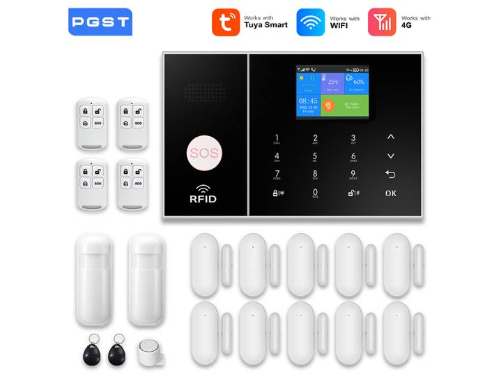 PGST 4G 2.4G WiFi système d'alarme domestique Tuya Protection de sécurité alarme système de sécurité ensemble vie intelligente automatisation capteur de porte de mouvement