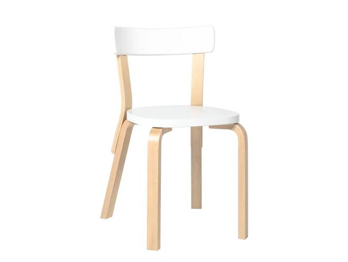 ARTEK chaise CHAIR 69 (Bouleau laqué naturel, assise blanche - Bois courbé et contreplaqué)