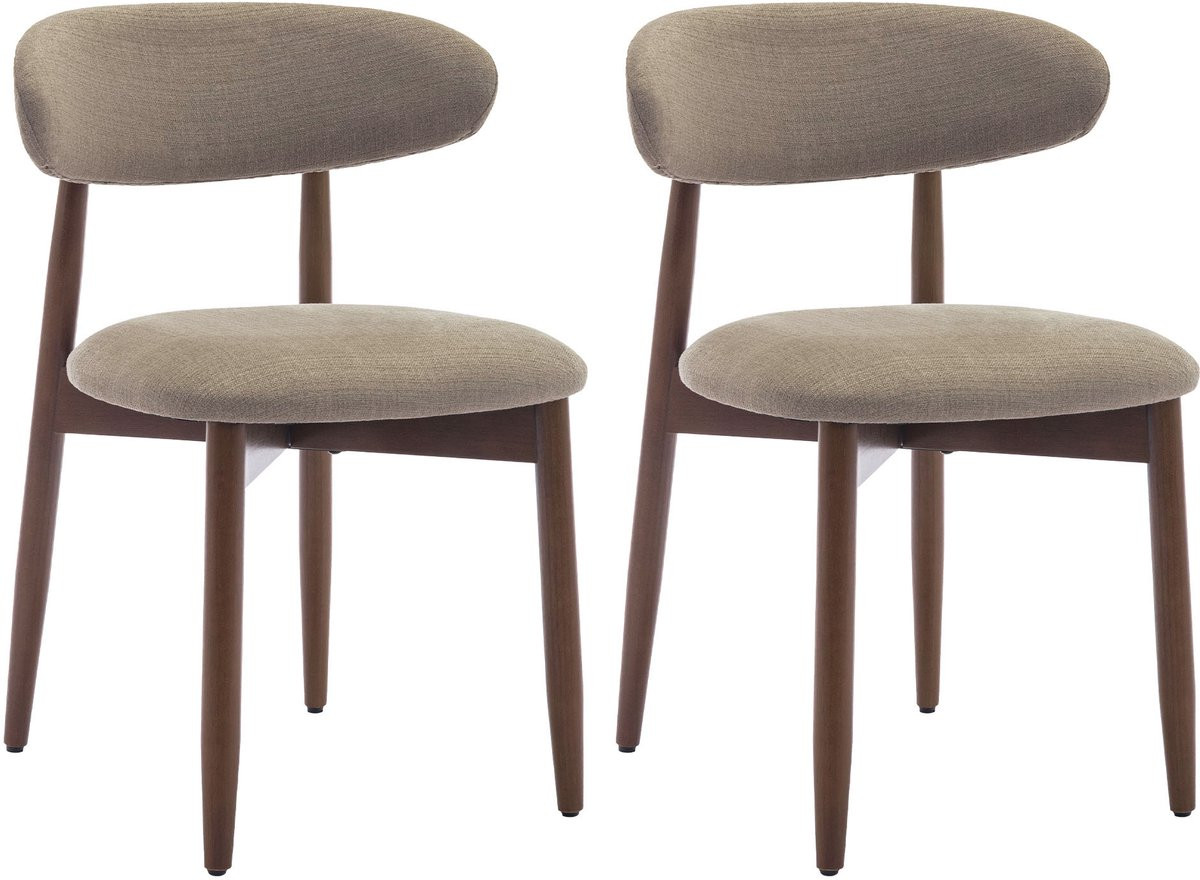 COLAMY Set van 2 Houten Eetkamerstoelen - Moderne Stoffen Keukenstoelen - Camel