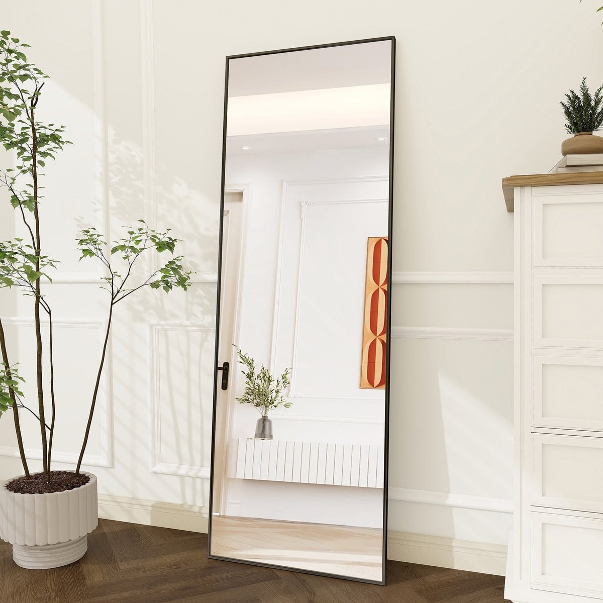Staande spiegel zwart met minimalistisch design, 177 x 77 cm