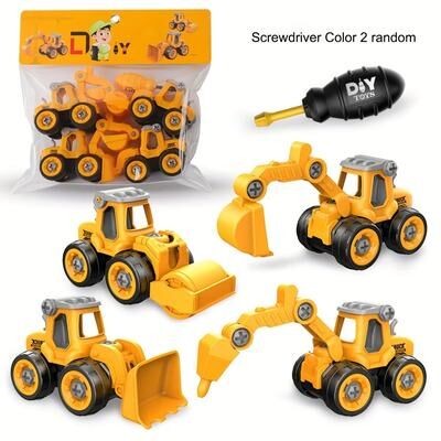 Inspire Curations DIY Construction Excavator Toy With Screw Assembly & Sliding Action yellow