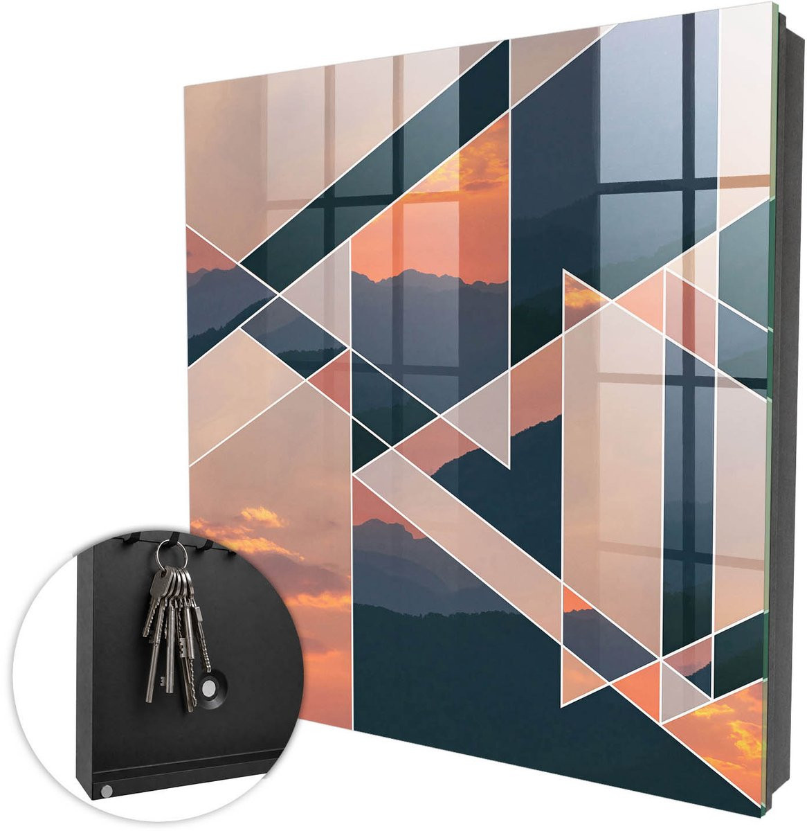 Coloray Sleutelbox met 50 haken - Oranje - B/D/H: 30 x 30 x 5 cm
