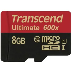 Transcend ULTIMATE - microSDHC Card - U1 (8 GB, microSDHC, U1, UHS-I), Speicherkarte, Schwarz, Rot