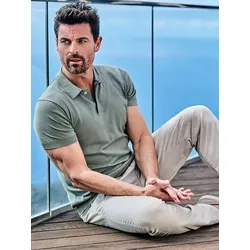 ENGBERS GERMANY Herren Polo-Shirt mit Seiden-Anteil Grün regular uni Reverskragen - XL