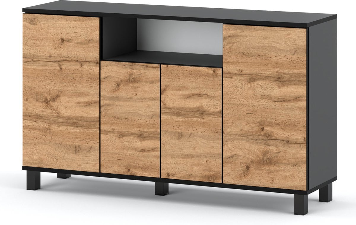 Meubel Square Dressoir Corso Eiken Antraciet 140 cm Kast