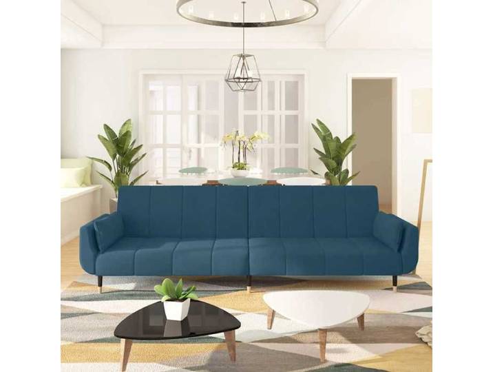 SOFA convertible - Canapé de Séjour - 2 places - avec deux oreillers Bleu Velours - Sofa lit 0_902884
