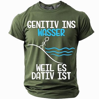 Herren Lustiges Deutsches Grammatik Wortspiel Grafik T-Shirt - Genitiv ins Wasser weil es Dativ ist Kurzarm Tee