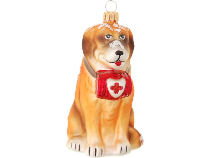 Christbaumschmuck KREBS GLAS LAUSCHA Bernhardiner Sennenhund , braun (goldfarbig), B:7cm H:12cm T:7cm Ø:12cm, Glas, Weihnachtsbaumschmuck, Christbaumschmuck, Glas, 1 Stück