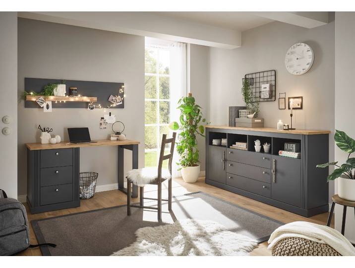 Büromöbel-Set GOODPRODUCT Westminster , grau (grau dunkel), B:341cm H:170cm T:60cm, Holzwerkstoff, Metall, Arbeitsmöbel-Sets, Büromöbel-Set, im romantischen Landhausstil, exclusiv by Otto