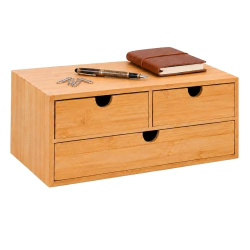 Relaxdays Ladenbox van bamboe met 3 compartimenten, beige/bruin, B/D/H: 21,0 x 13,5 x 13,5 cm