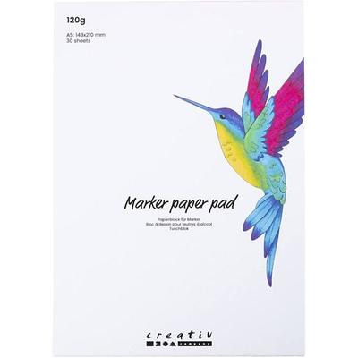 Creativ Company Markerpapier Block, A5, Blatt 148x210 mm, 120 g, Weiß, 30 Blatt