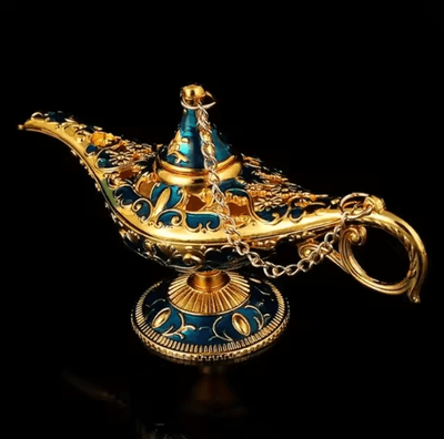 Inspire Curations Vintage Aladdin Genie Magic Lamp Classic Metal Arabian Decor For Home & Display gold Blue s 12cm X 6.7cm