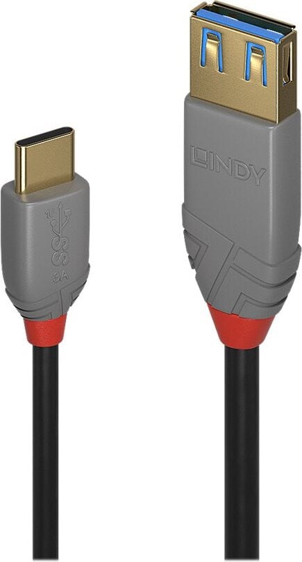 Lindy 36895 USB 3.1 Type-C naar Type-A adapterkabel, antraciet, 0,15 meter
