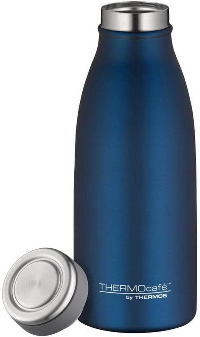 Isolierflasche THERMOS "TC 350 ml", blau, Trinkflaschen, 350ml, Edelstahl, Isolierflasche, gummierter Drehverschluss, absolut dicht bei Kohlensäure blau 350ml