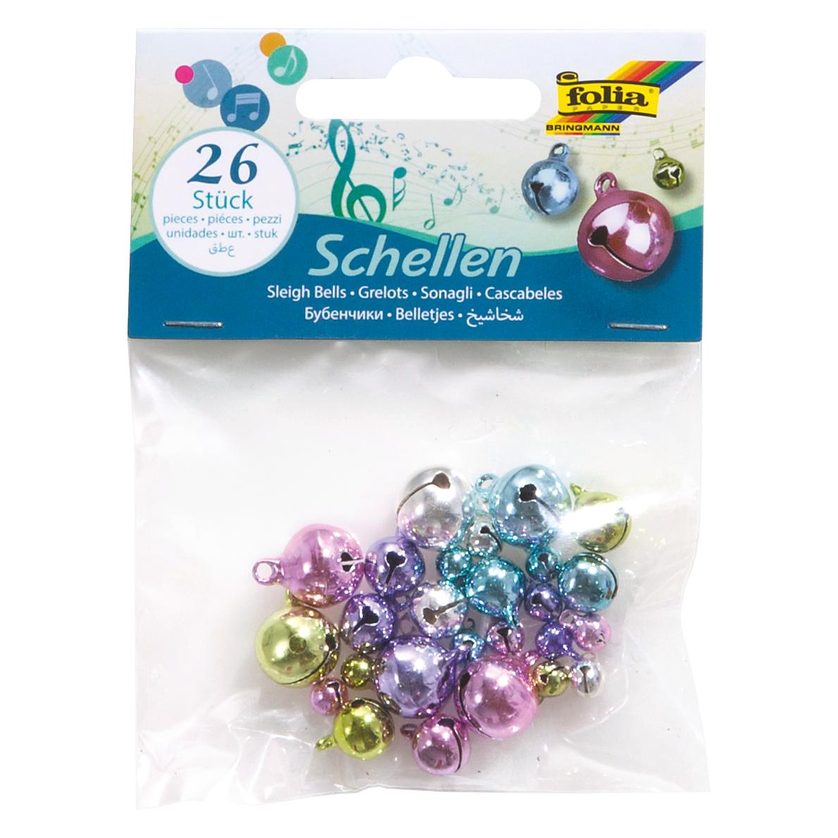 Folia Metallgl"ckchen, 3 Gr"áen sortiert, Pastellfarben (12622)